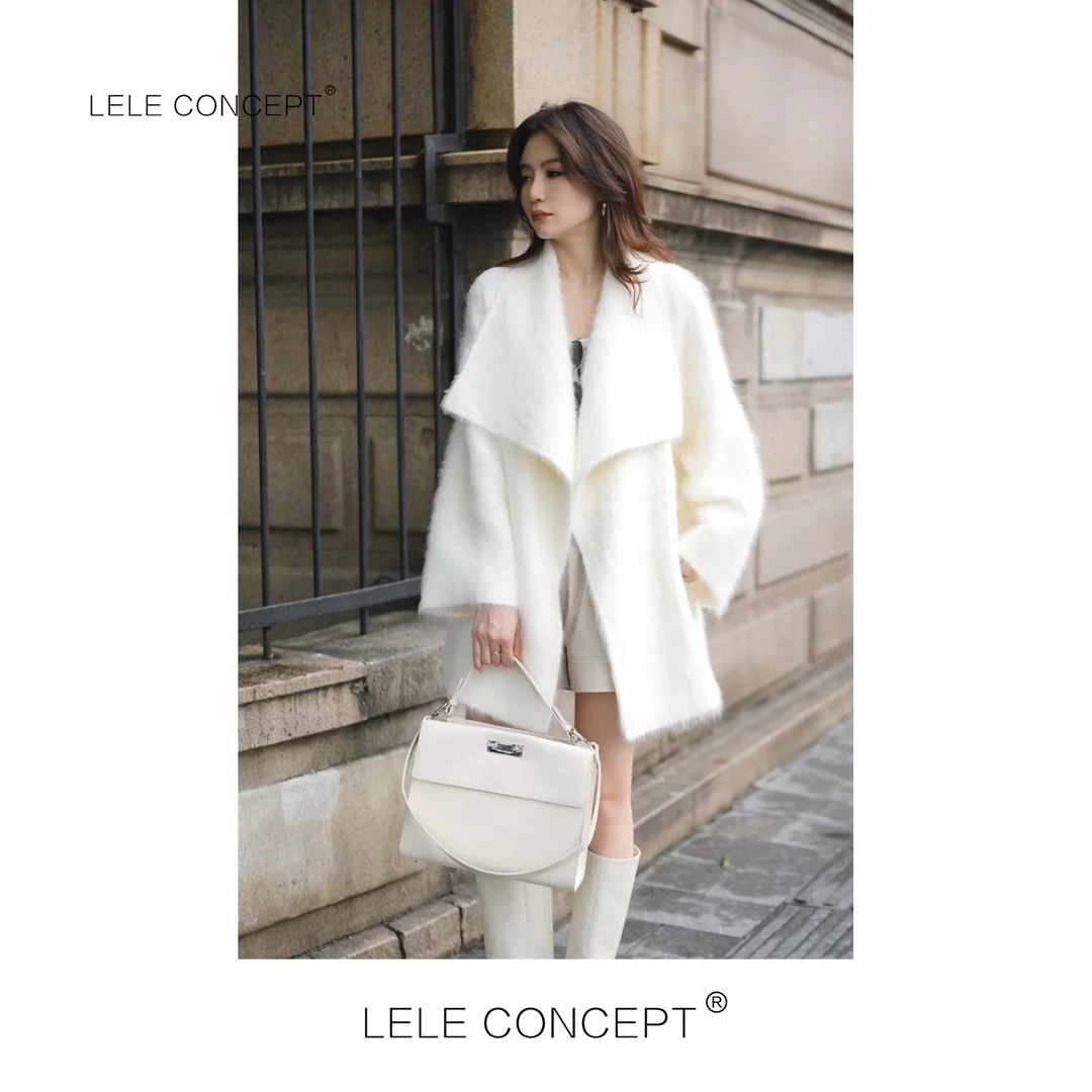 LELE CONCEPT丨【云端初雪】轻奢翻领兔毛大衣FD25C0002W