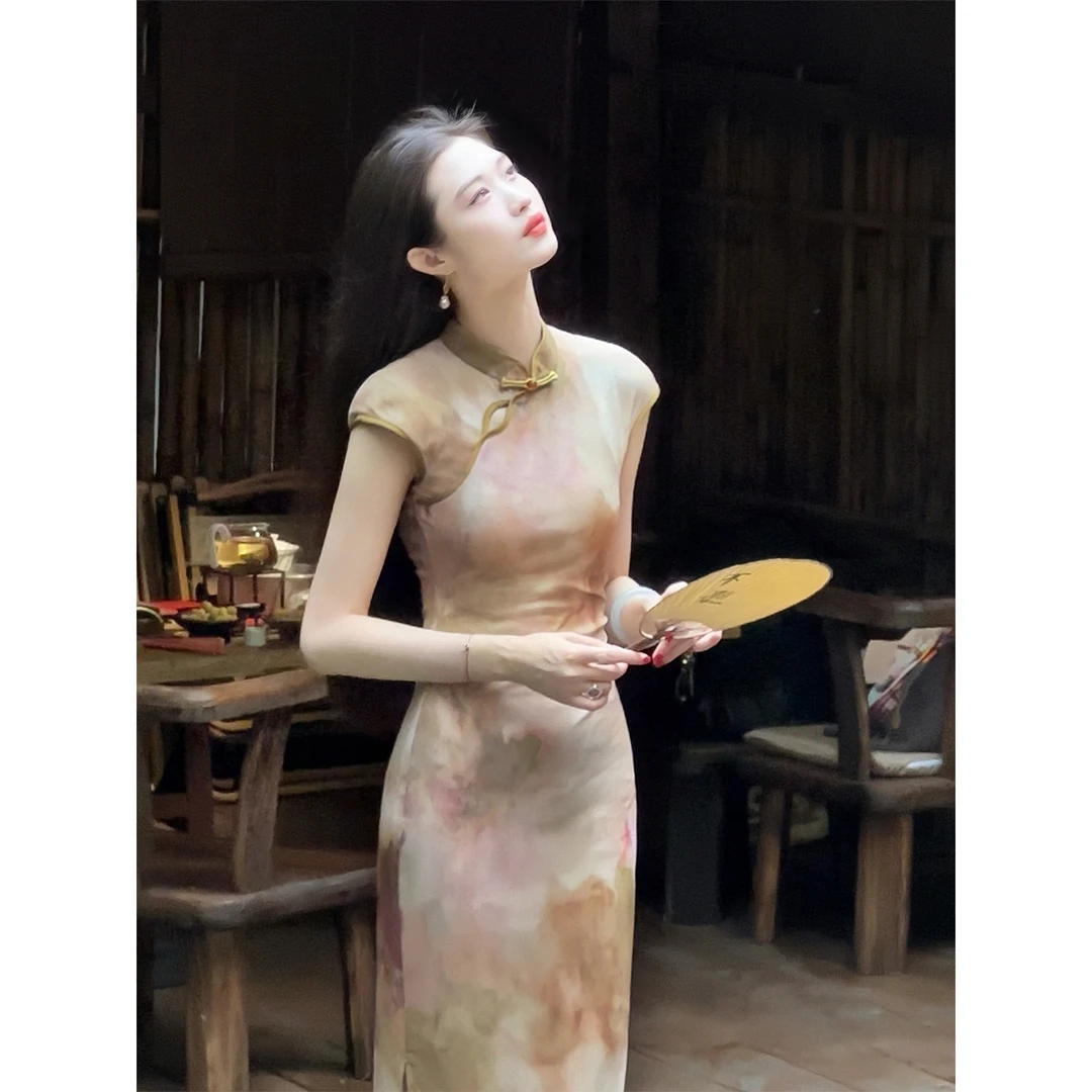 凌茜恣禾【镂月吟香】国风新中式印花镂空收腰连衣裙复古改良旗袍裙