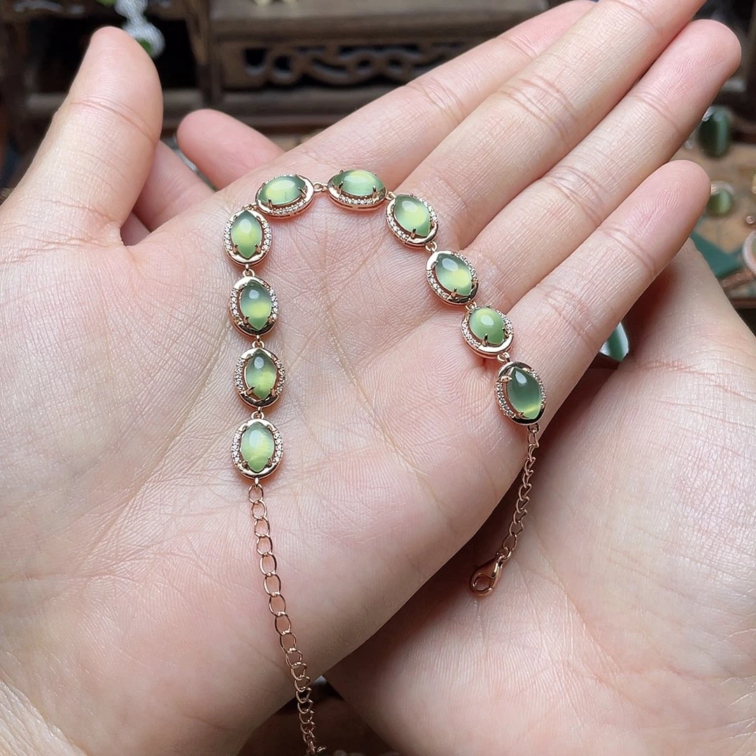 和田玉（碧玉）银S925镶嵌颈饰手链