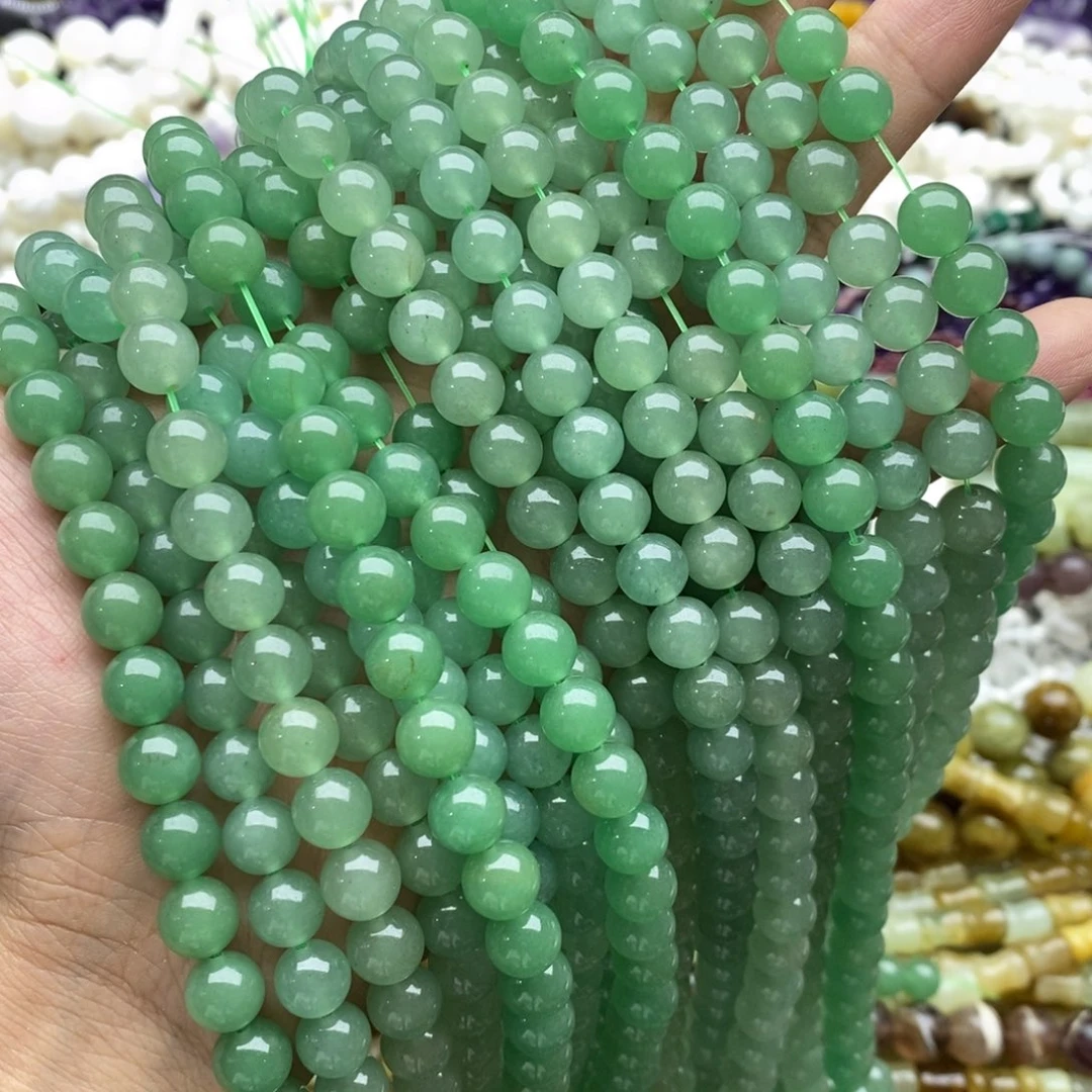 未镶嵌玛瑙/玉髓珠宝半成品一条天然8.5mm绿东岭玉圆珠