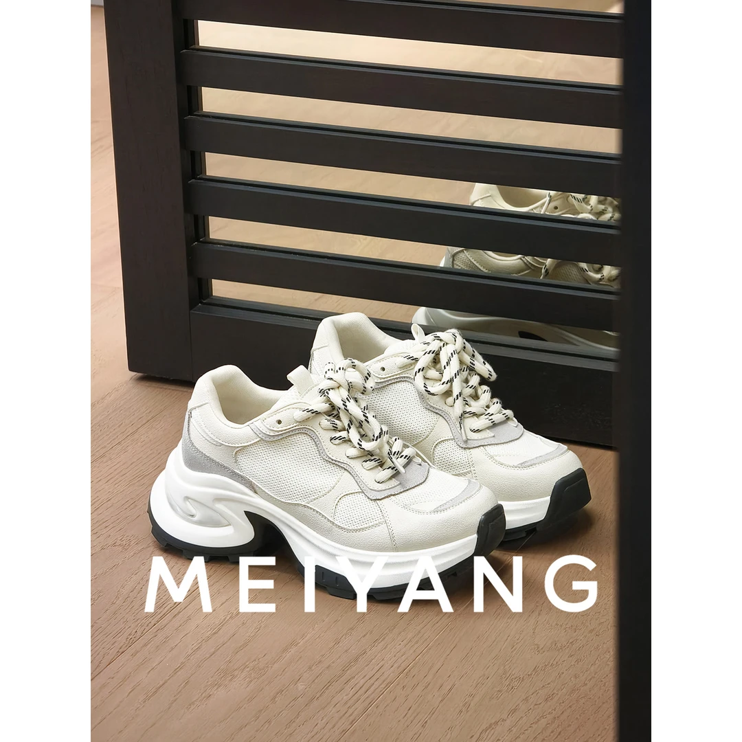 美洋MEIYANG【商场同款】小旋风休闲鞋 撞色厚底增高运动鞋白色时尚