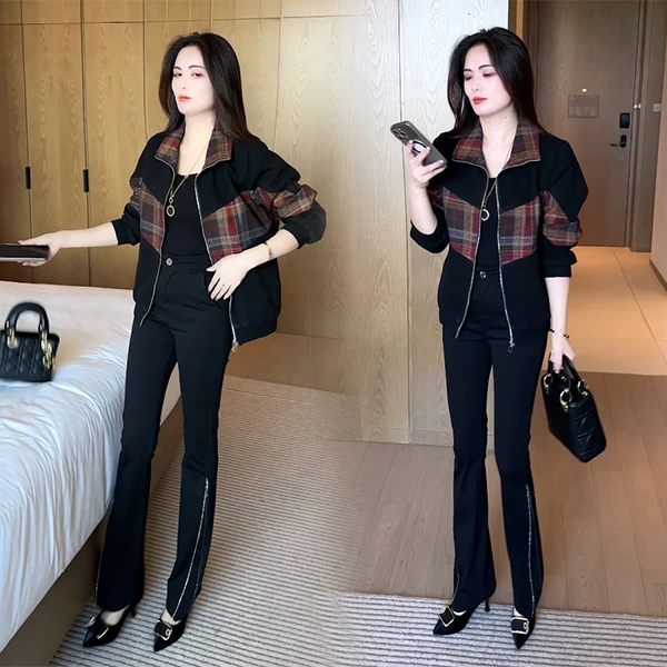 春秋休闲妈妈装短外套时尚加绒新款大码宽松女士洋气减龄夹克上衣