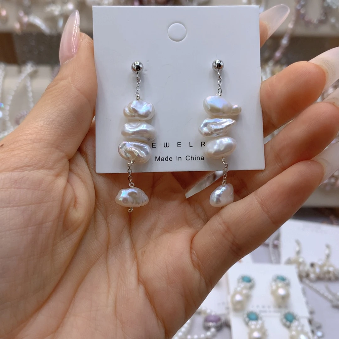 淡水珍珠耳饰银S925镶嵌