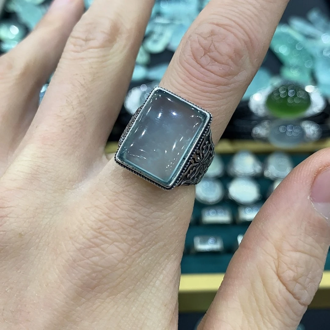 【闪购商品】蛇纹石玉戒指银S925镶嵌
