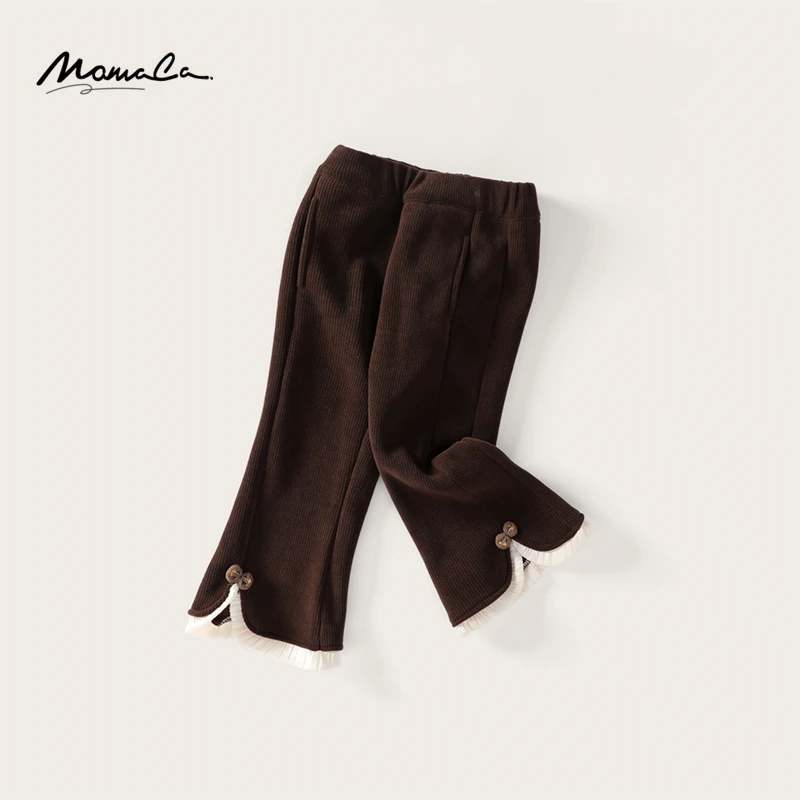 MOMOCO2024冬季女童纯色花边蝴蝶结喇叭裤75830354004