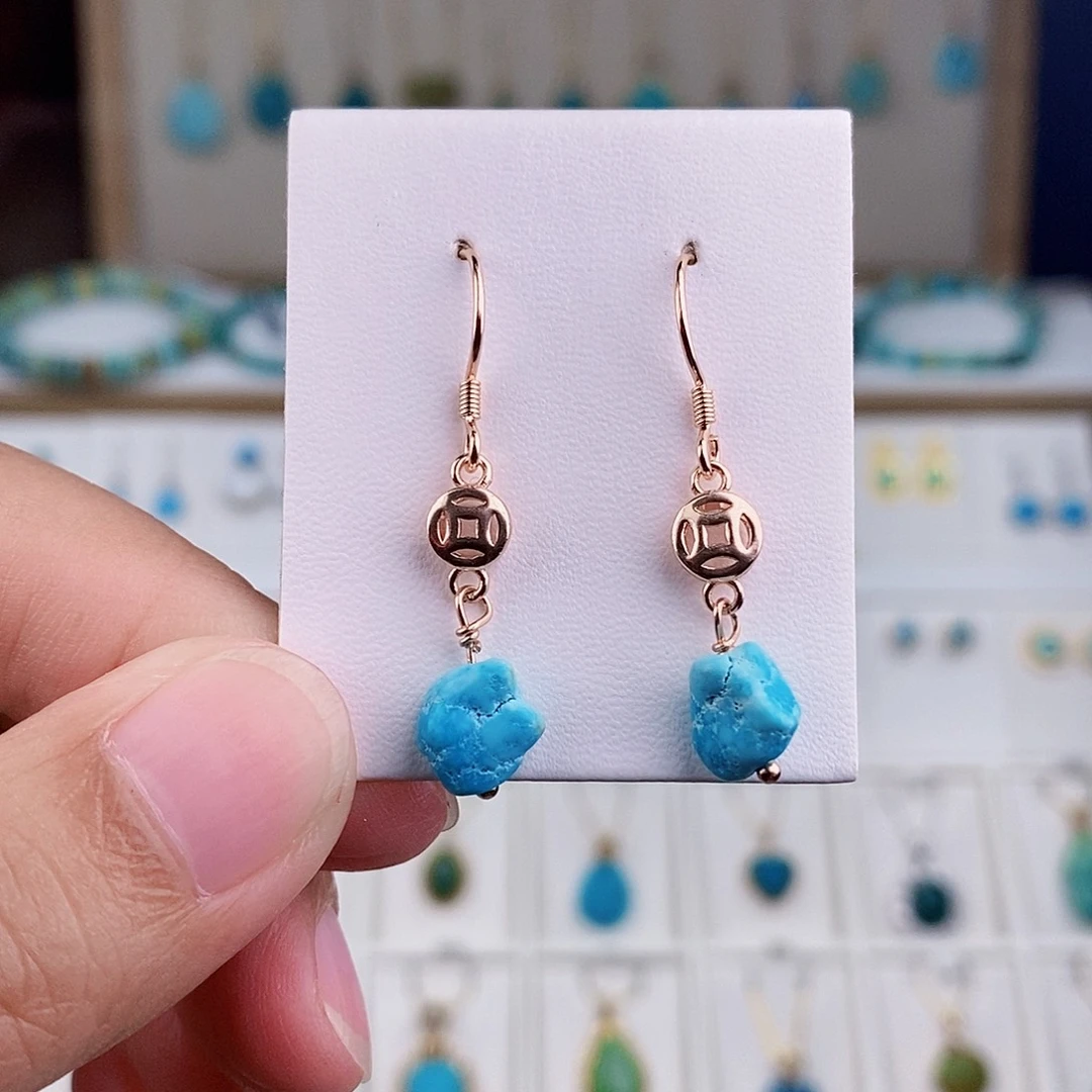 银S925镶嵌绿松石耳饰