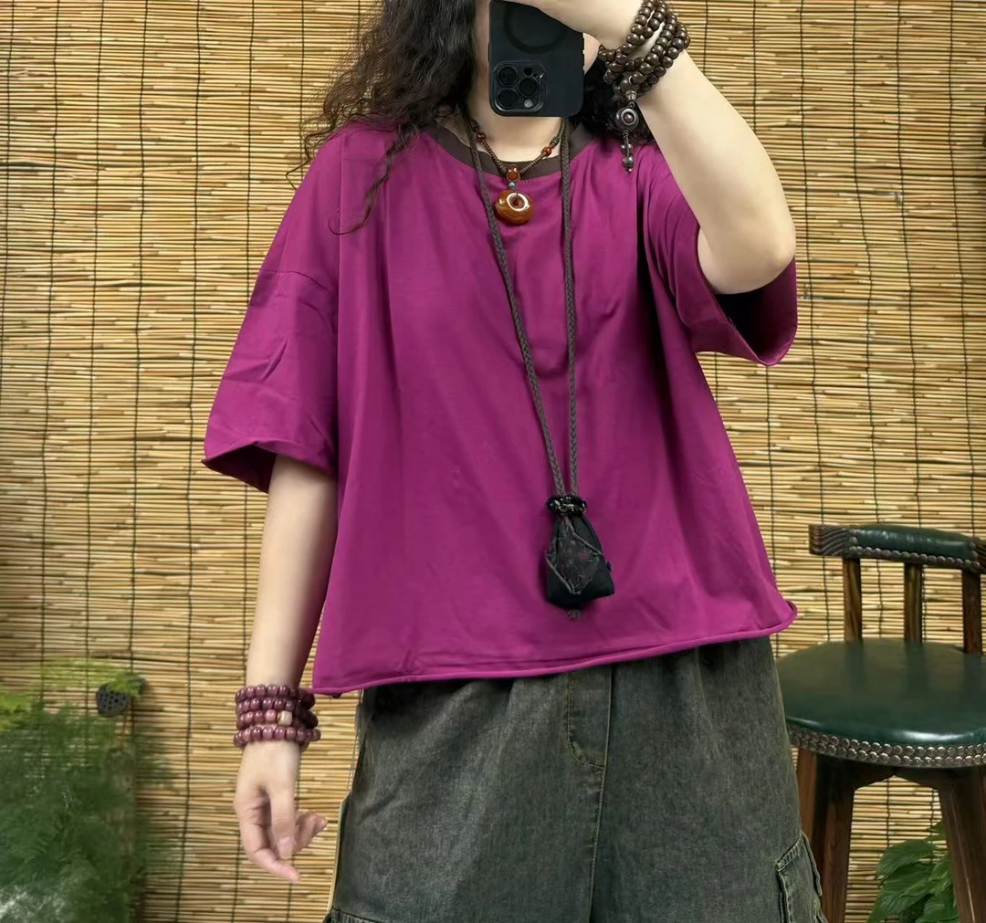 8609撞色领子棉T恤（长55左右，90-160斤）