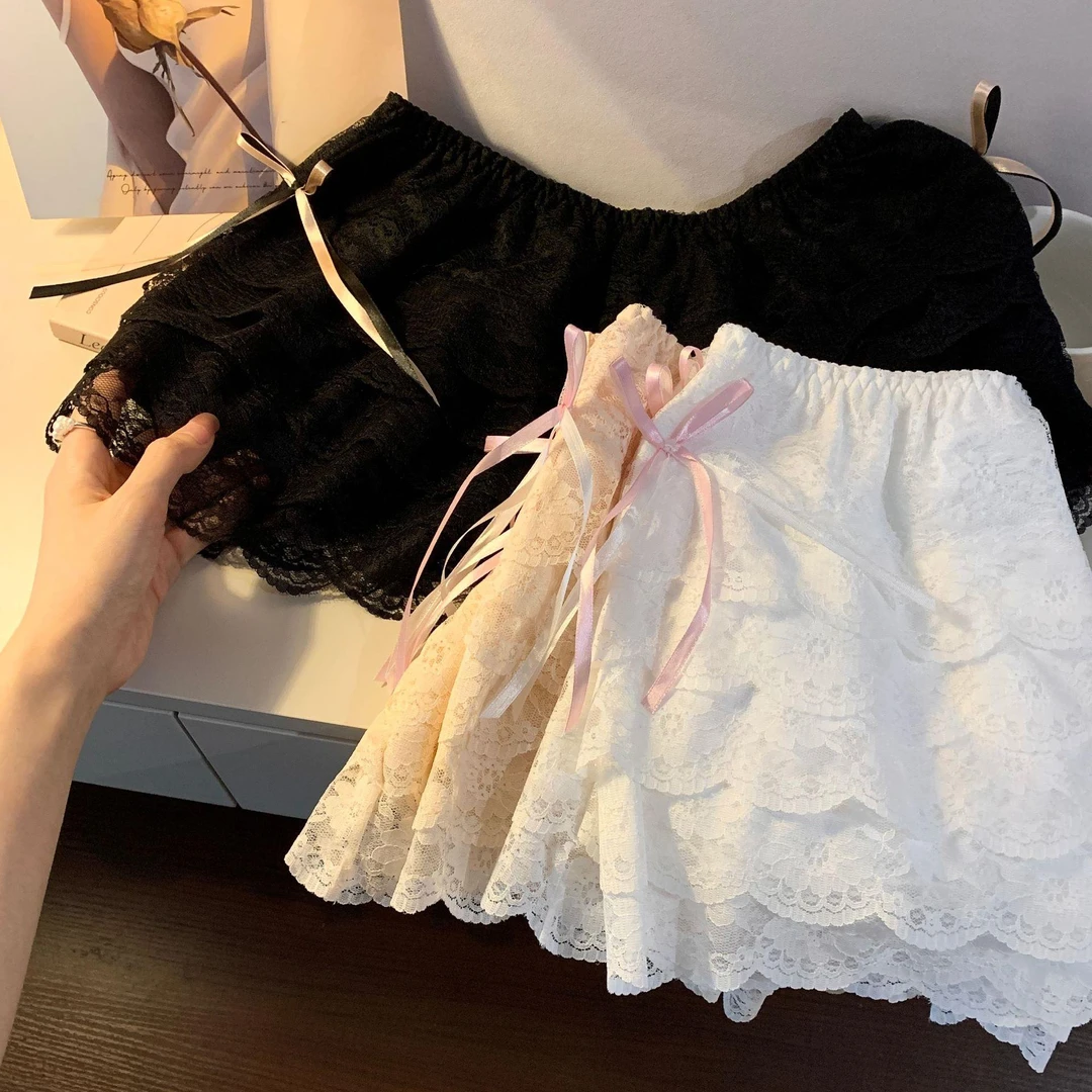 南瓜裤性感蕾丝打底裤女夏季防走光纯欲蛋糕裙中腰安全裤短裤女生
