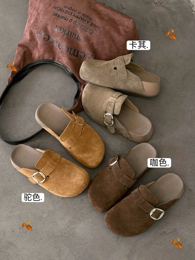 SUSU【包头勃肯】厚底增高大头勃肯鞋女包头半拖鞋/全包款一脚蹬