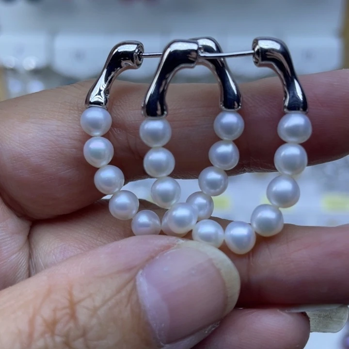 银S925镶嵌耳饰淡水珍珠