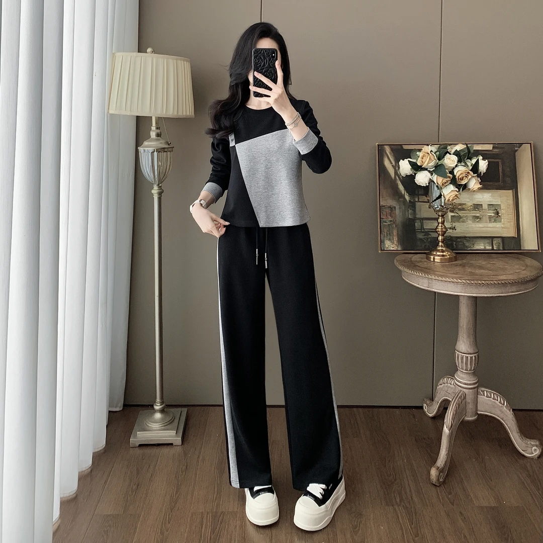 秋季新款休闲运动套装女时尚撞色拼接显高显瘦一整套穿搭气质减龄