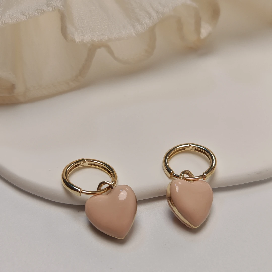 铜合金树脂耳饰 S&L109淡粉桃心一款两戴小巧精致耳环小众甜美