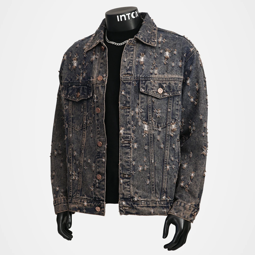 inToxication 超好看独特紫色设计感小众破洞牛仔夹克痞帅外套薄