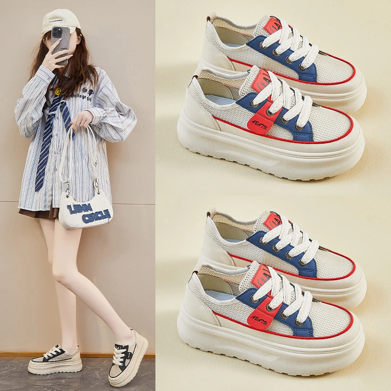 旅游2025夏季鞋子新款薄款ins女小众厚底增高网面女鞋休闲鞋1827