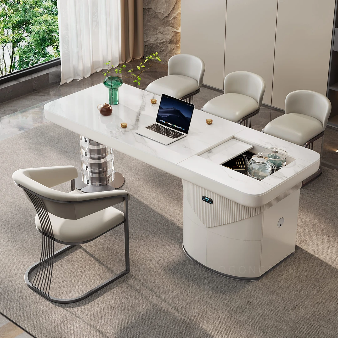 岩板多功能茶桌椅组合，升降茶台轻奢大板茶桌高端简约书房办公桌