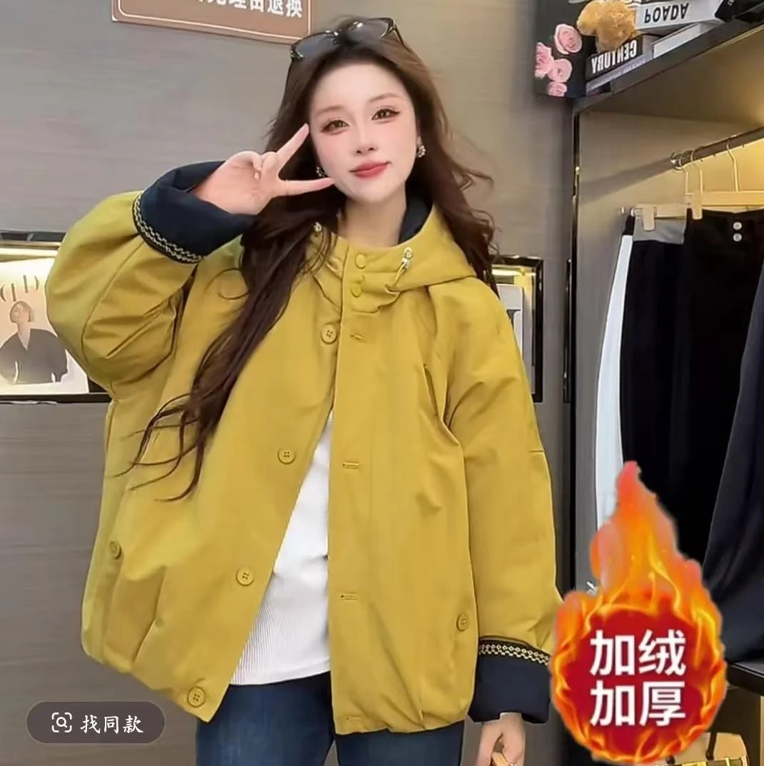 【莫奈花园】加绒冬季宽松韩版连帽加厚派克服外套8056