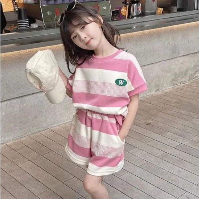 2025新款女童夏装套装可爱儿童洋气时髦衣服宝宝夏季短袖两件套潮