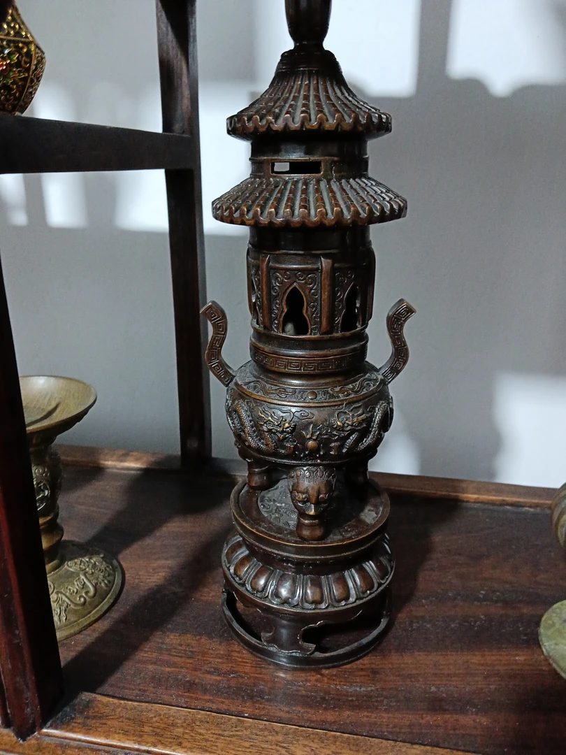 纯铜老料 三层香炉塔