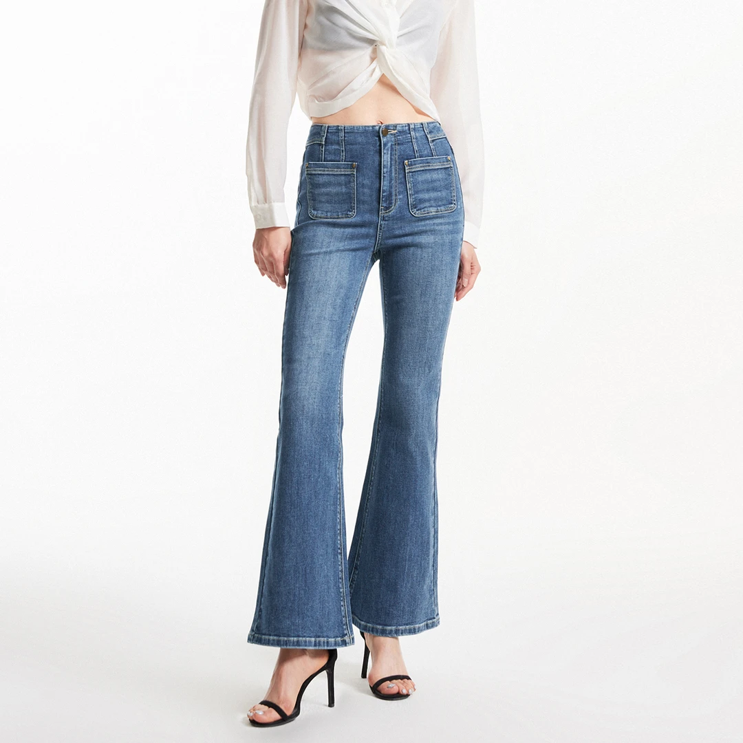 Vero Moda牛仔裤女2025秋日穿搭新款高腰复古做旧微喇裤325232061