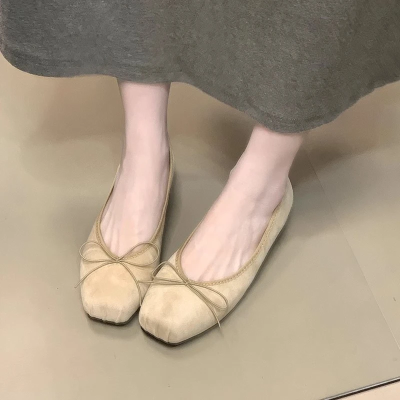 内增高~方头蝴蝶结一脚蹬内增高通勤单鞋新款法式百搭浅口瓢鞋