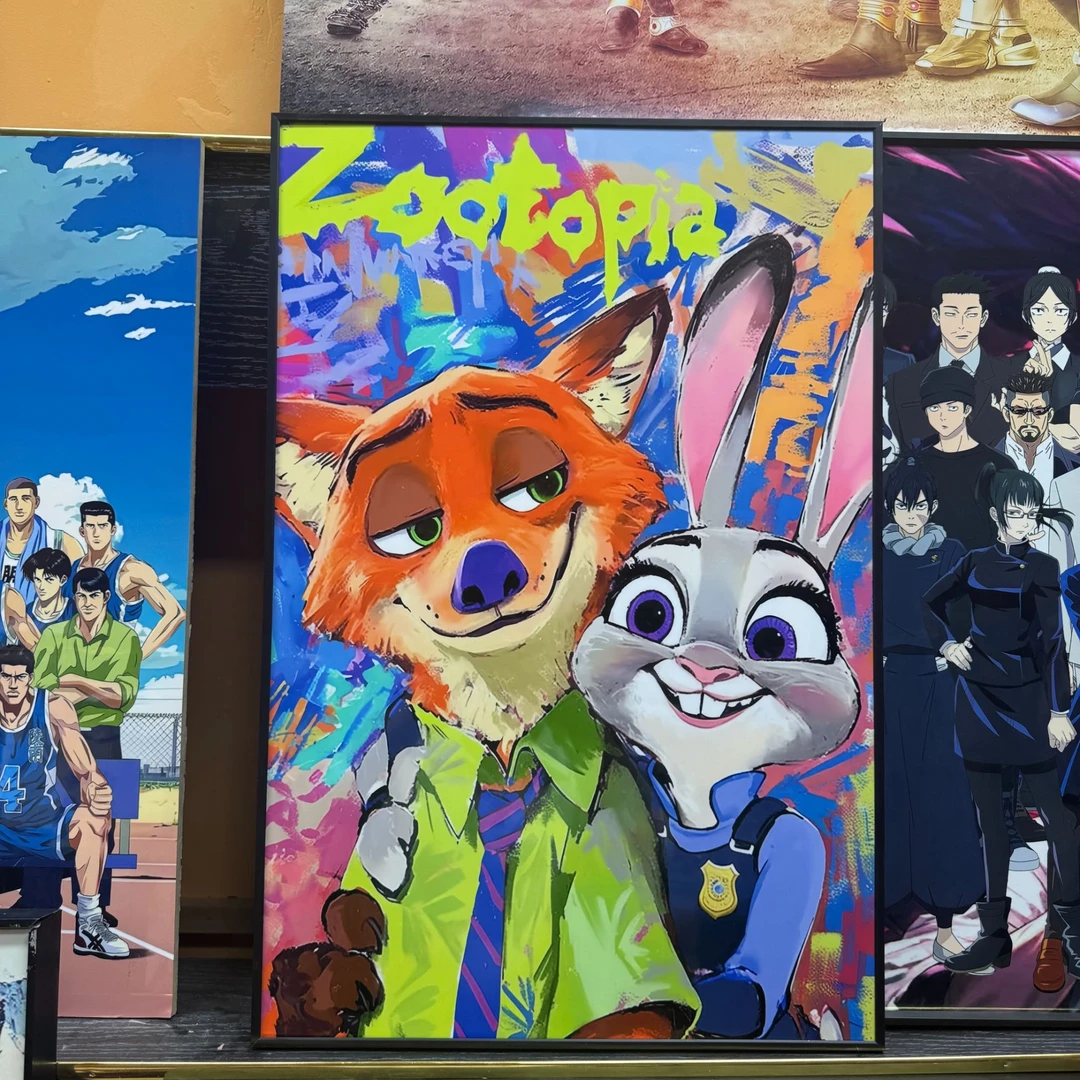 《疯狂动物城》挂画朱迪尼克装饰画床头画动漫家居漫画30*40pvc