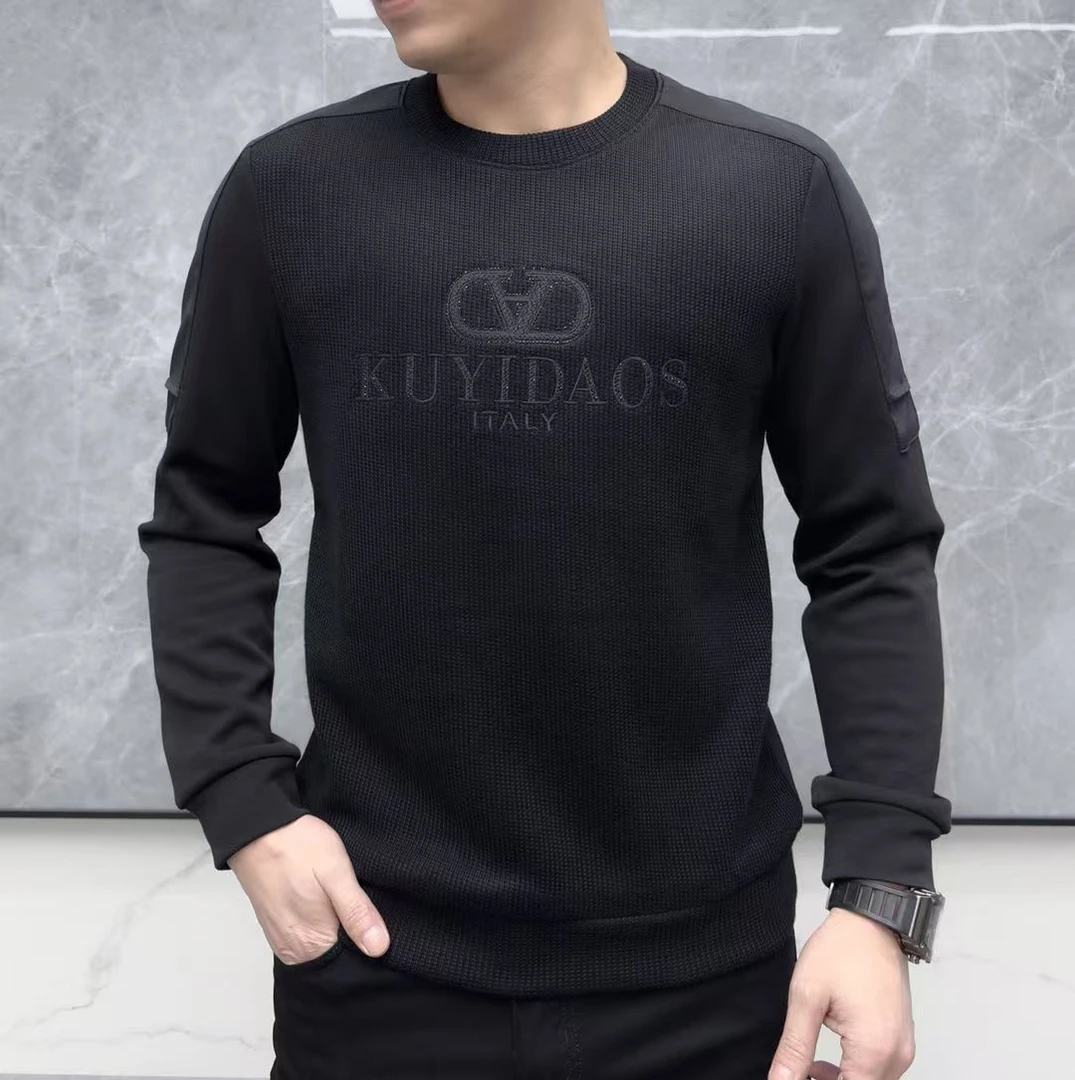 冬季新品 针织拼接男士圆领刺绣字母休闲卫衣9293