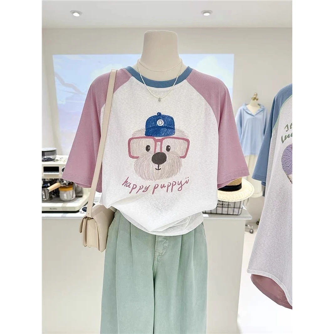 2025新款大码胖mm卡通宽松雪花棉插肩短袖T恤女夏季爆款上衣