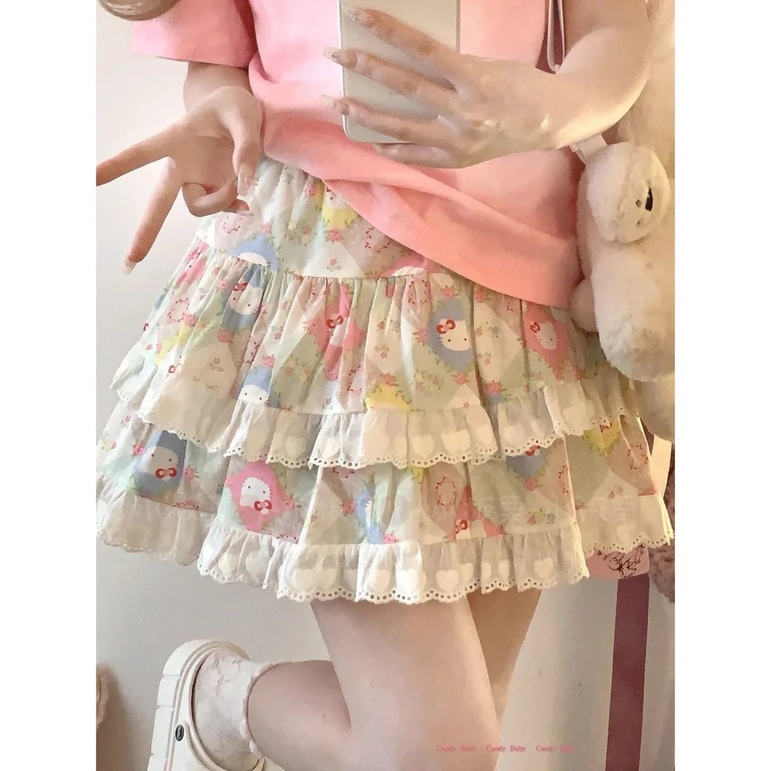 【小板栗自制】hellokitty纯棉彩色多巴胺蛋糕裙半身裙甜美可爱休闲