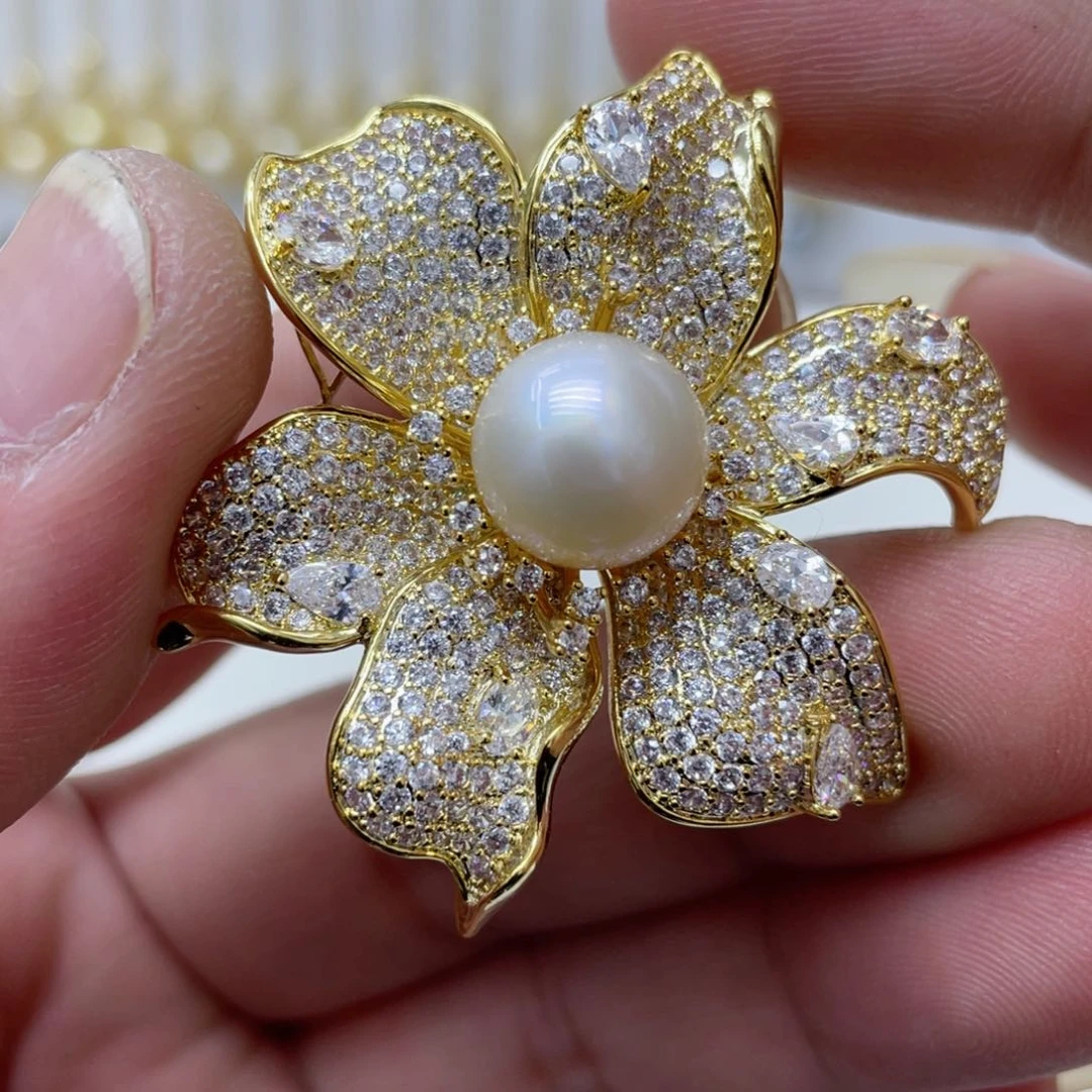 海水珍珠胸针合金