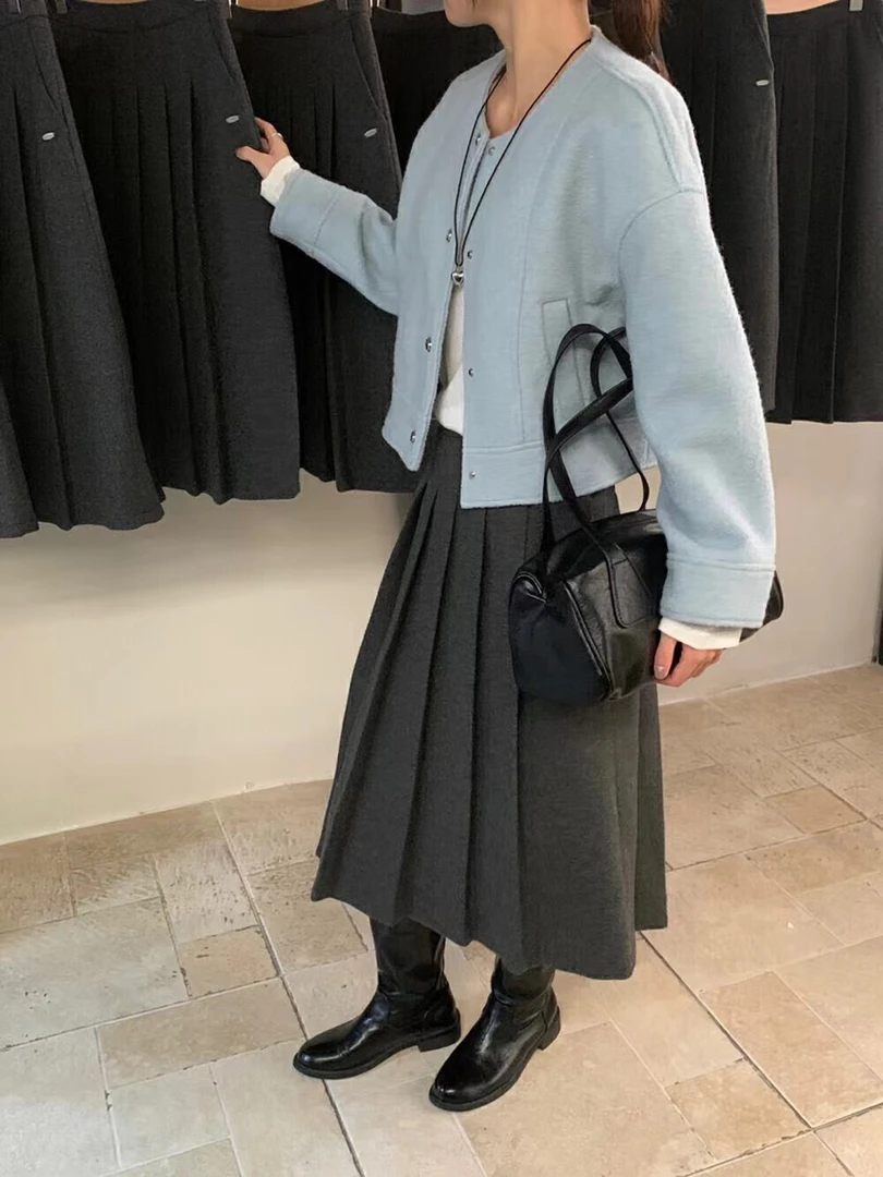 LEMON （4064#）气质百褶半裙（配腰带）