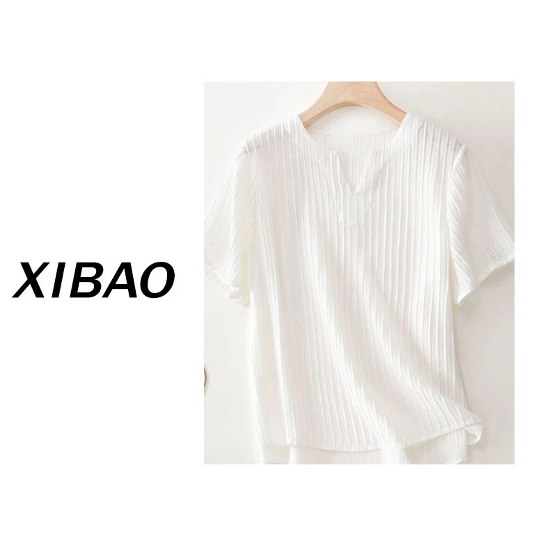 【柔叠皱】满分桑蚕丝剪刀领短袖