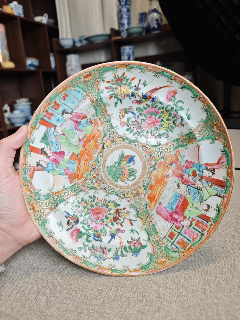 光光广彩开窗花鸟人物故事折沿盘