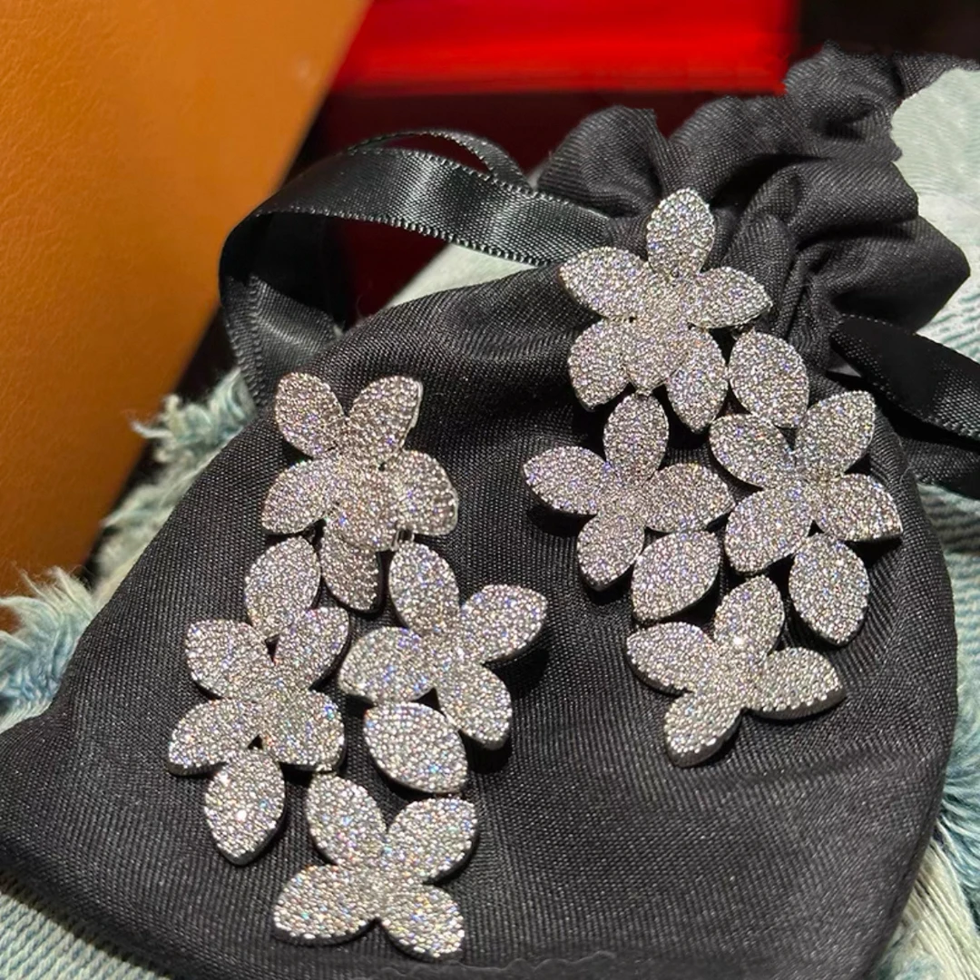 铜合金耳饰 2740-0118新款轻奢细锆石花朵新娘婚纱礼服耳钉