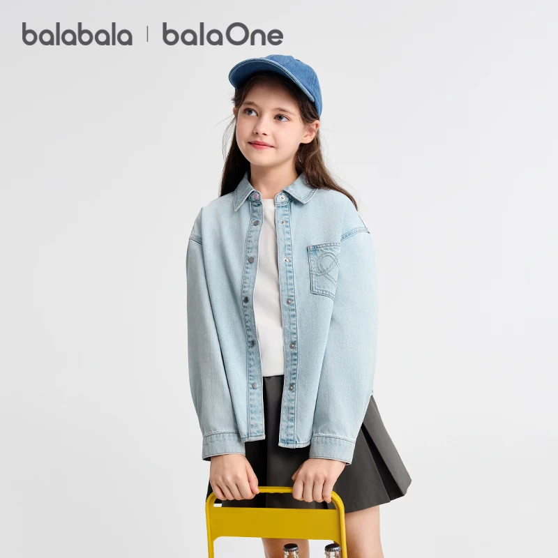 【balaOne】巴拉巴拉女童衬衫儿童长袖2025新款秋全棉牛仔衫外套
