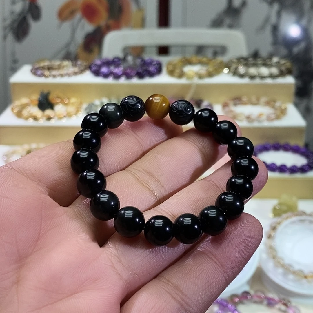 手链未镶嵌水晶墨西哥黑曜石手串