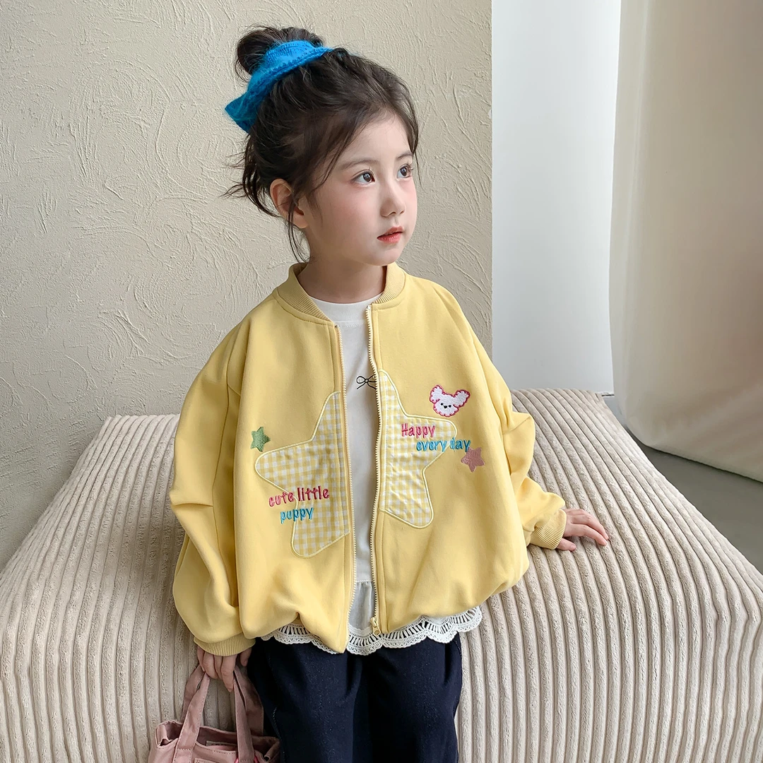 女童外套春秋款2025新款洋气女宝宝秋季五角星上衣儿童秋装棒球服