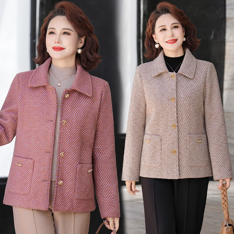 秋季中老年妈妈装水貂绒外套毛呢子衣服洋气减龄中老年女装春秋装
