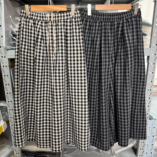 全棉格子.九分裤