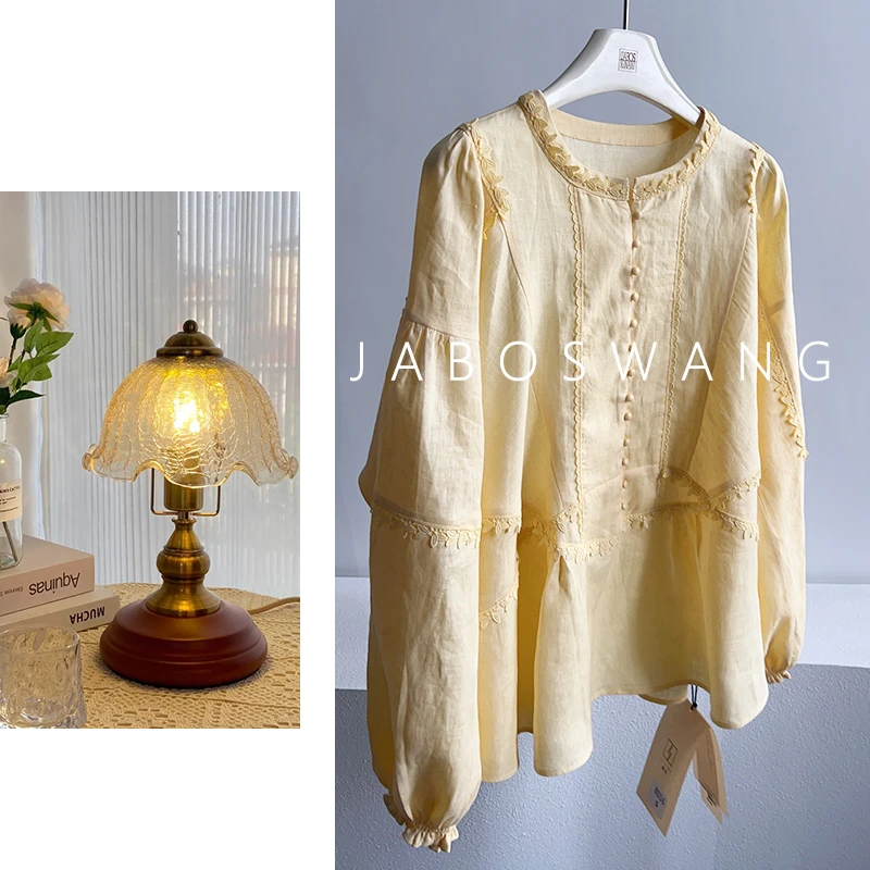 S1035迎春衬衫2025春季新款时尚百搭圆领长袖衬衫女