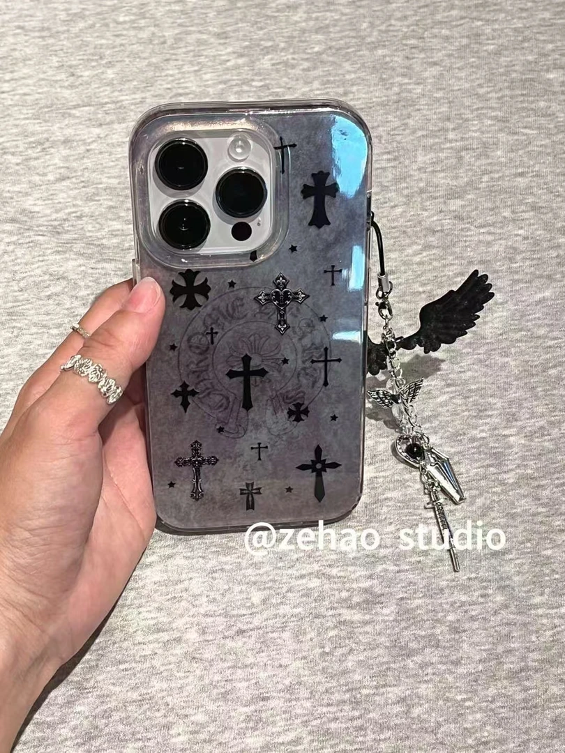 甜酷风十字架适用苹果17Promax/16手机壳vivo华为oppo小米15防摔