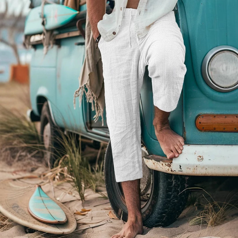 大码260斤胖子夏季夏威夷宽松棉麻透气七分裤男雅痞风小众高级感