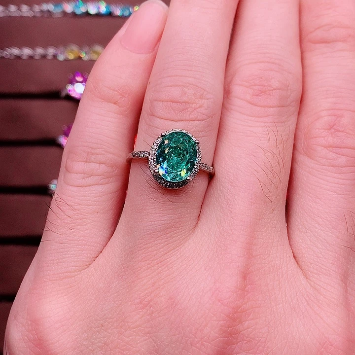 帕拉依巴碧玺戒指银S925镶嵌蓝绿