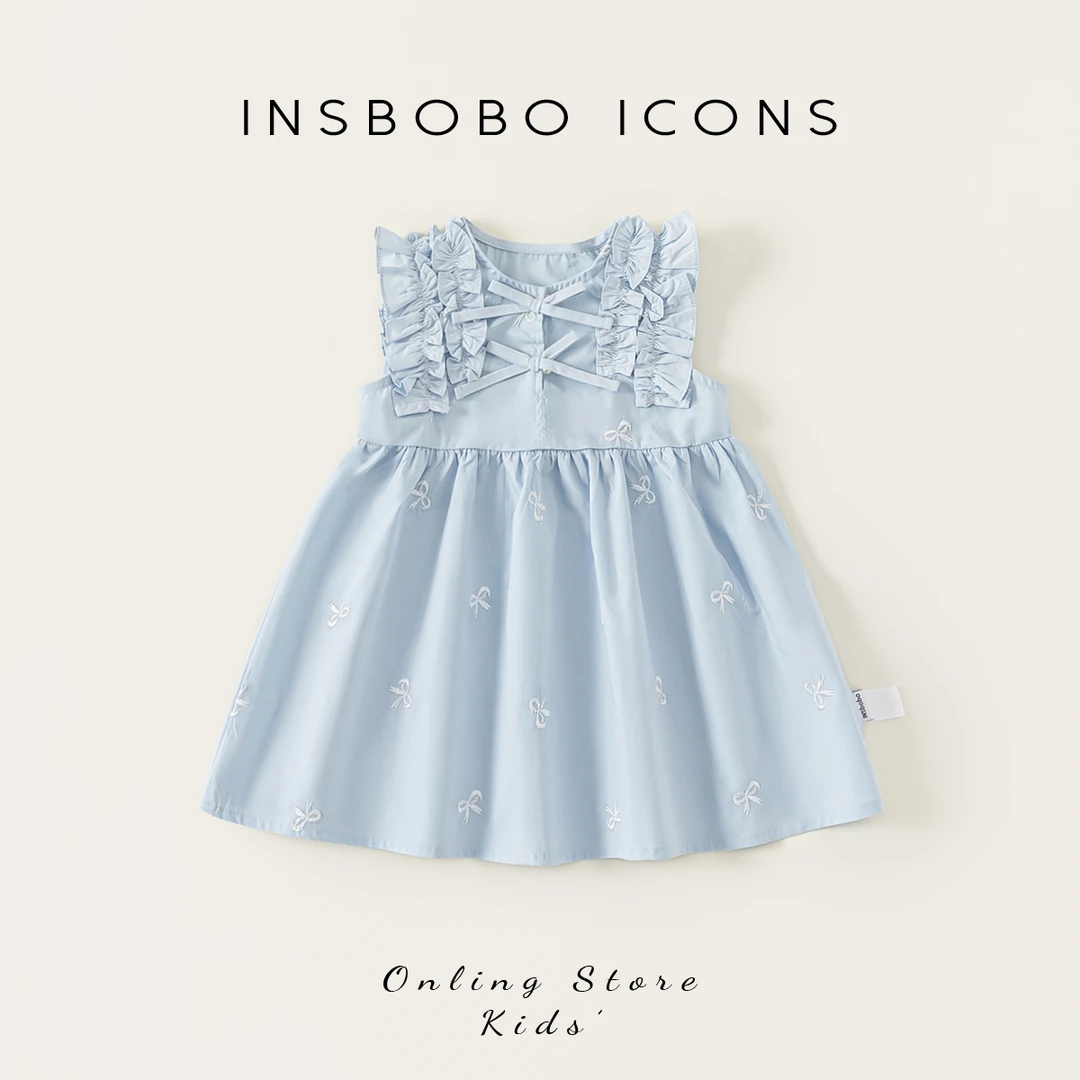 儿童裙子夏装女童宝宝无袖背心裙蝴蝶结绣花洋气连衣裙XQ24312