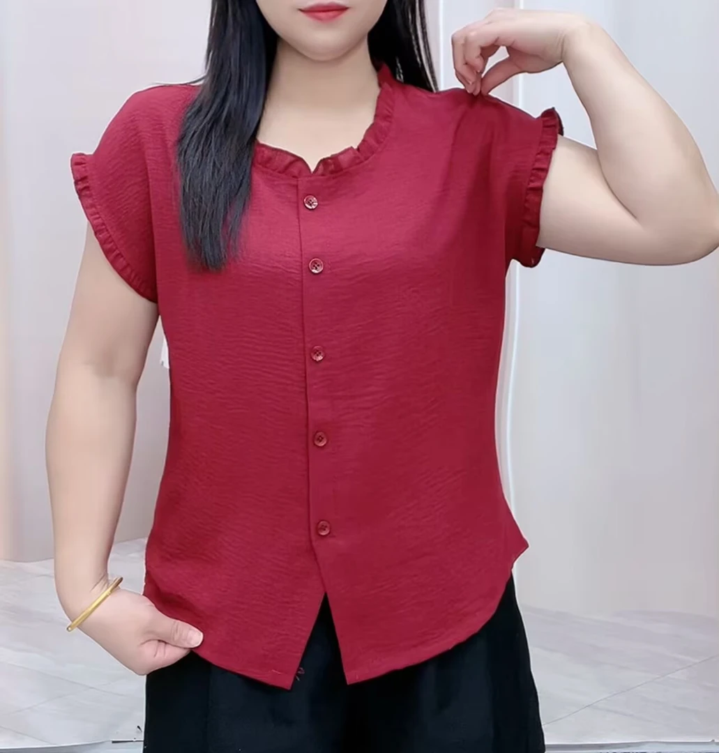 新款时尚洋气休闲百搭宽松显瘦气质纯色女士短袖T恤上衣 花边袖