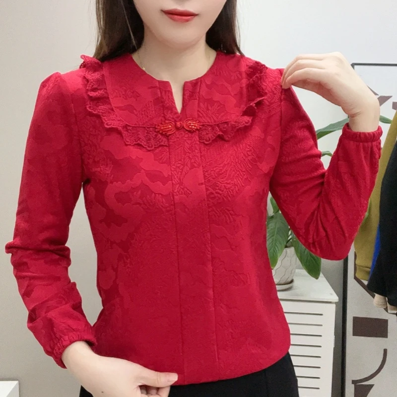 {蕾丝边}提花时尚百搭洋气遮肉显瘦打底衫