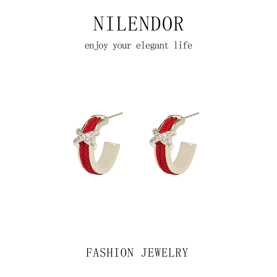 NILENDOR/昵兰ES-471时尚红绳交叉轻奢耳环