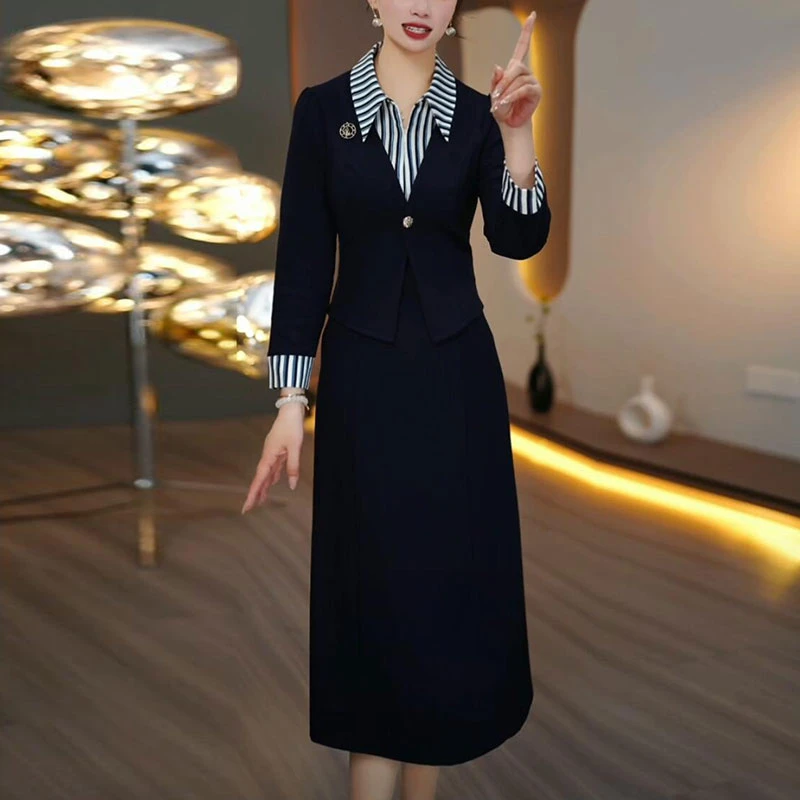 气质优雅长袖裙子女款爆款2025新款洋气修身显瘦假两件高贵连衣裙