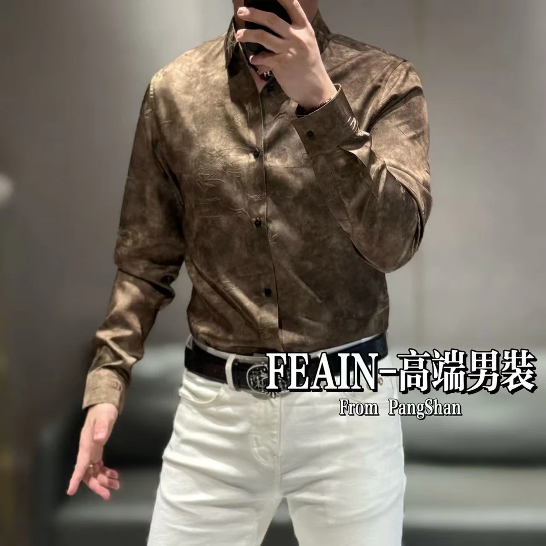 【100·醋酸】进口醋酸手工扎染晕染工艺提花面料丝滑冰感衬衫096