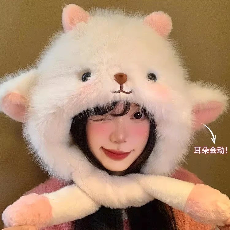 毛绒帽可爱冬季无檐女雷锋帽冬天包头帽帽子保暖帽