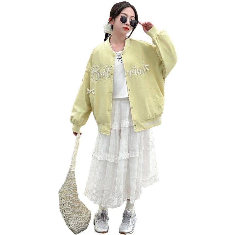棒球服休闲春秋季2025年中大童洋气字母新款女童蝴蝶结时髦儿童外